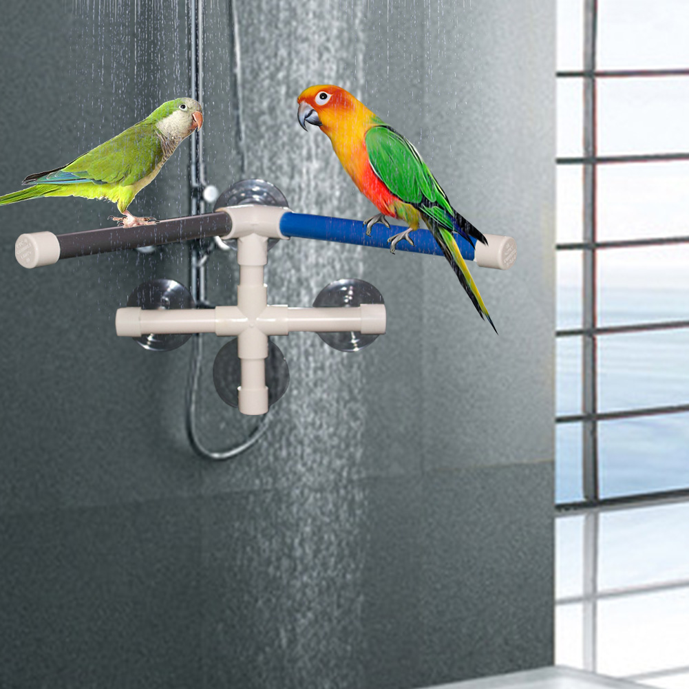 Med sugekop legetøj kæledyr tilbehør udendørs have fugl bad stativ platform rack bruser aborre vægmonteret til papegøje ara