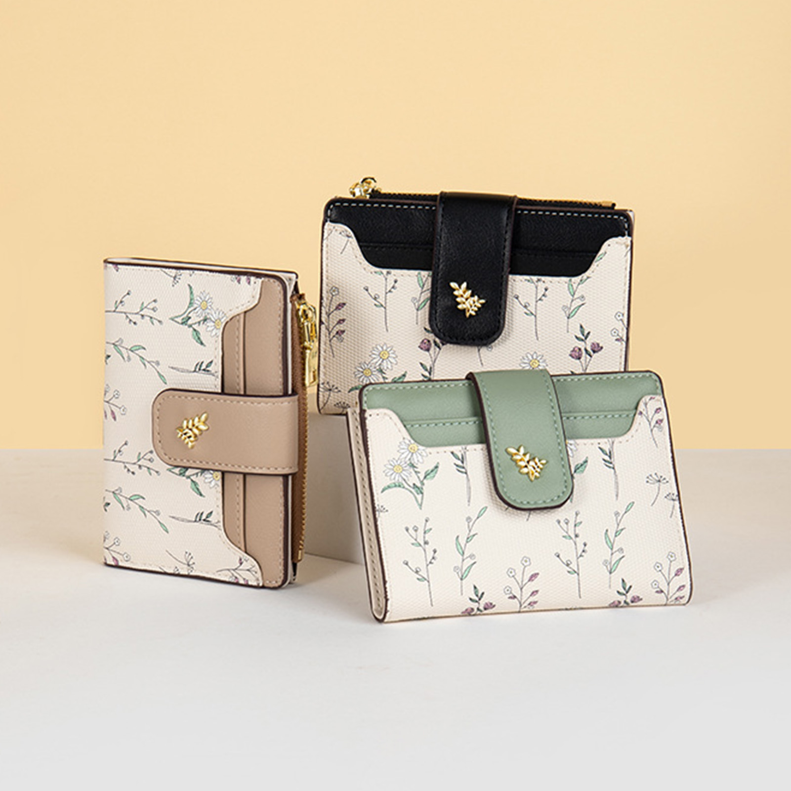 Women Wallets PU Leather Female Coin Purse Flower Printed Multi-Cards Holder Lady Short Slim Wallet Zipper Hasp