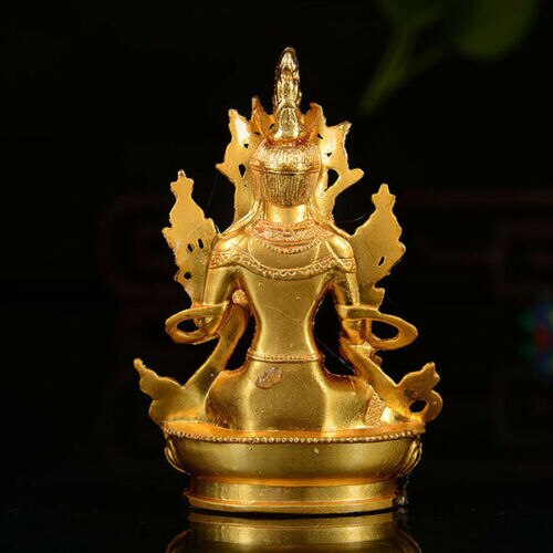 Collectable Chinese Brass Carved Tibet Tibetan Buddha Buddhist Mikky Gild White Tara Statue