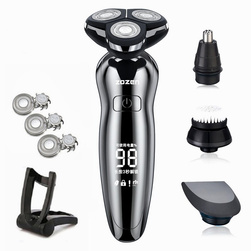Elektrische Rasierer Wiederaufladbare Elektrische Bart Trimmer Rasieren Maschine für Männer Bart Rasierer Nass-Trockenen Dual Gebrauch Waschbar 5-klinge: ZN8508 Silber-