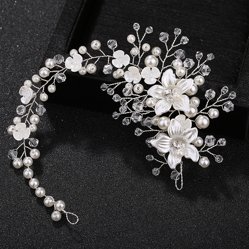 Moda ślubna akcesoria do włosów imitacja perły opaski dla panny młodej kryształowa korona kwiatowa elegancka ozdoba do włosów ozdoby spinka do włosów: N-26cm