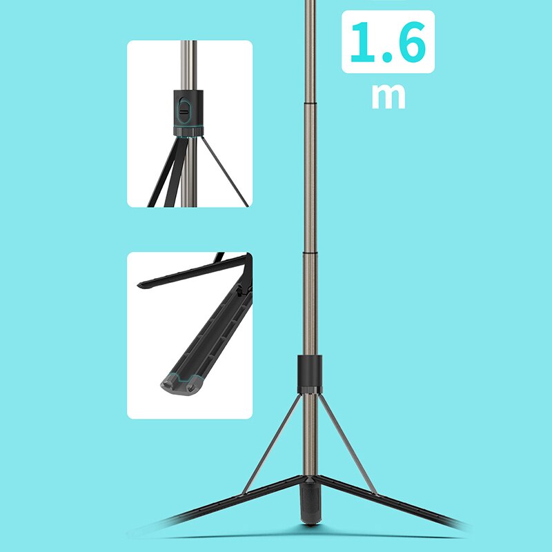 Selfie Pole Statief Met Licht Invullen 8 Inch 1.6M Telescopische Draagbare Live Desktop Vloer Led Licht Invullen Beugel