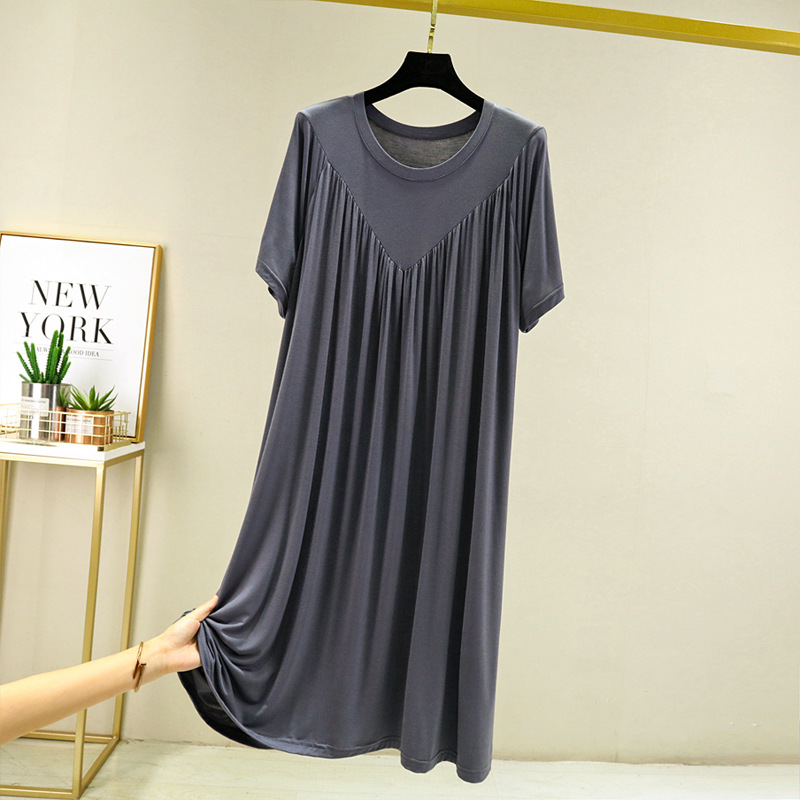 Summer Nightgowns Women Large Size Loose Long Casual Homewear Sleepwear Dresses Female Short Sleeve Modal Nightdress Women 130KG: XL / GRAY