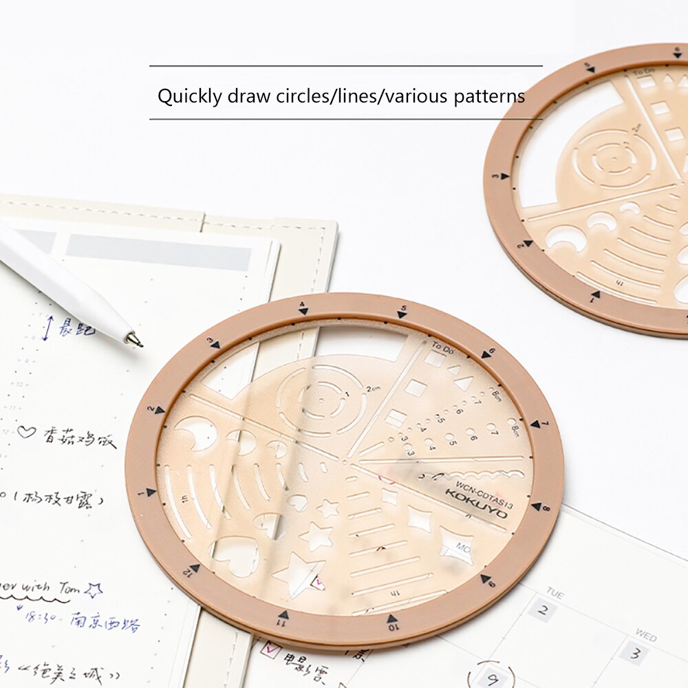 Japanese Product Kokuyo Rotating Template Ruler Student Multifunctional Rotatable Template Ruler Round Ruler Cute