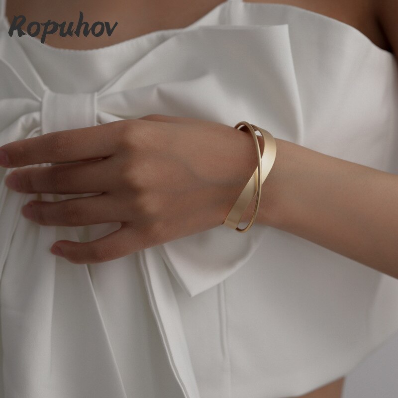 Ropuhov S925 Zilverkleurige Vrouw Koude Wind Armband Geometrische Kruis Armband Stom Goud Metalen Armband Eenvoudige Hand Sieraden