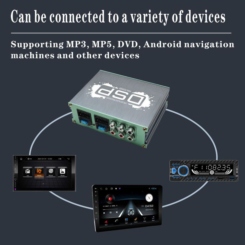 Dsp bilförstärkare stöd för appkontroll ljud digital ljudprocessor 6-- kanals utgång dsp bil equalizer biltillbehör