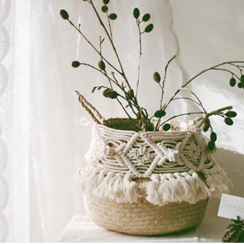 Panier Osier Wicker Basket Garden Flower Pot Study Room Storage Rattan Basket Home Organizer Basket: B / 32cmX28cm