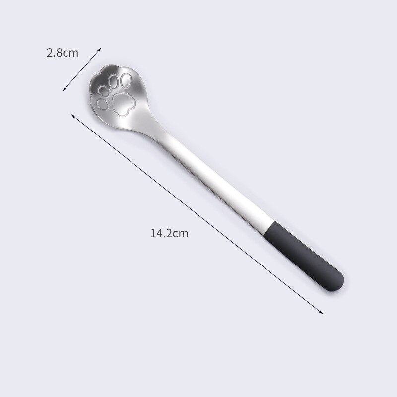 Cartoon Cat's Claw Spoon 304 Stainless Steel Spoon Coffee Stirring Spoon Ice Cream Long Handle Dessert Spoon: Silver Black