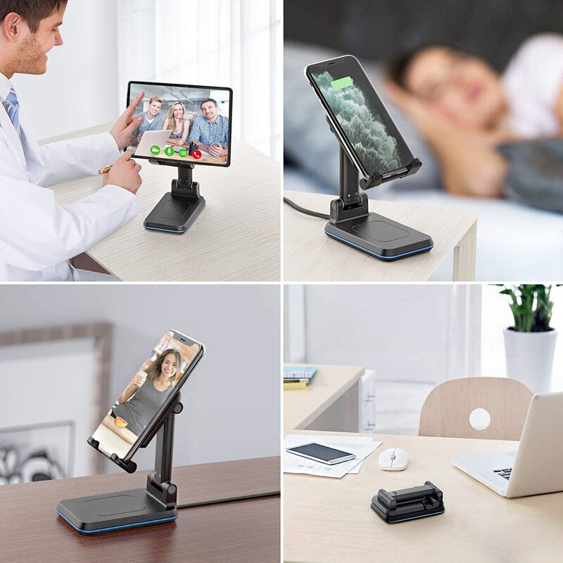 10W Qi Mobiele Telefoon Headset Houder Draadloze Oplader, 2 In 1 Draadloze Oplader, verstelbare Mobiele Telefoon Houder Oplader Draadloze