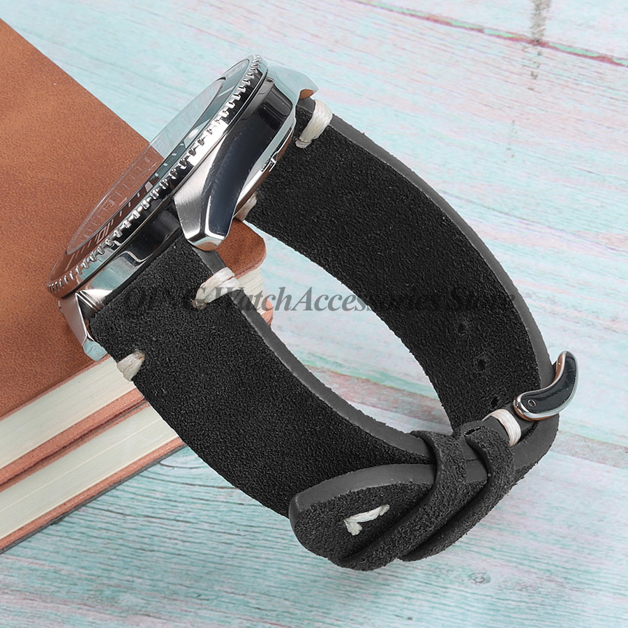 Suède stiksels lederen horlogeband 18mm 20mm 22mm Quick Release Vintage armband blauw bruin horlogeband vervanging: Black Yellow / 18mm