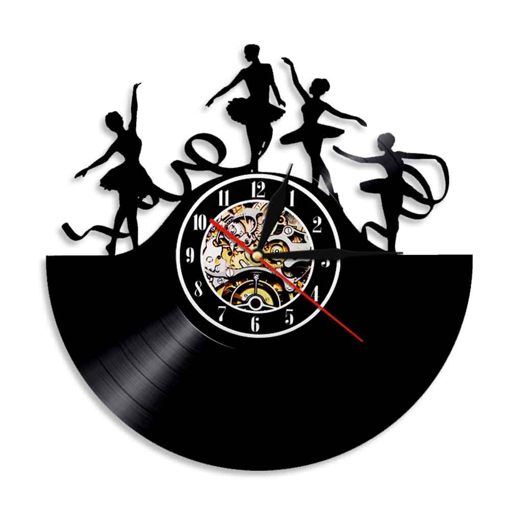 Ballerina Dance Vinyl Record Wall Art Klok Night Lamp Lp Klokken Horloge Dance Studio Vintage Decor Rock N Roll Voor ballet Dansers