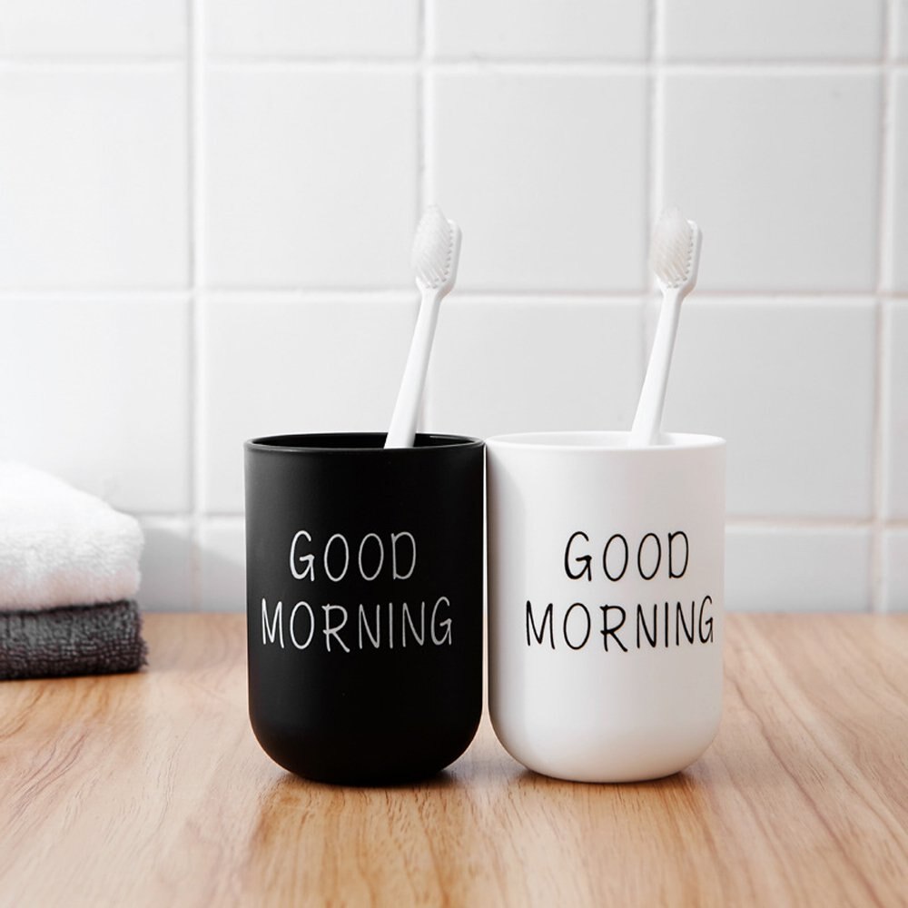 Home Tumblers Good Morning Cup Round Toothbrush Toothpaste Holder Cup Travel Washing Cup Water Mug Bathroom Accessories