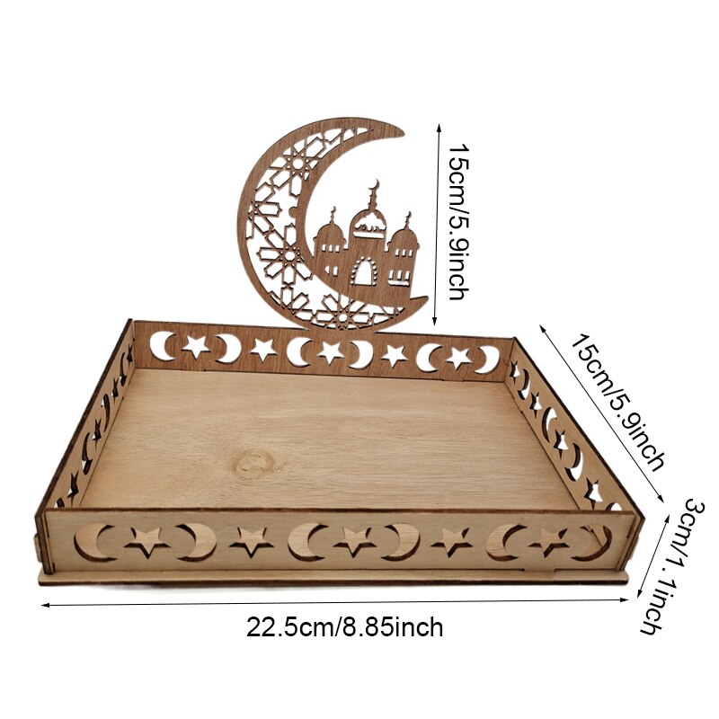 Eid Mubarak Wooden Food Tray Ornament Islamic Muslim Party Decoration For Home 2022 Ramadan Kareem Eid Al Adha Supplies: D