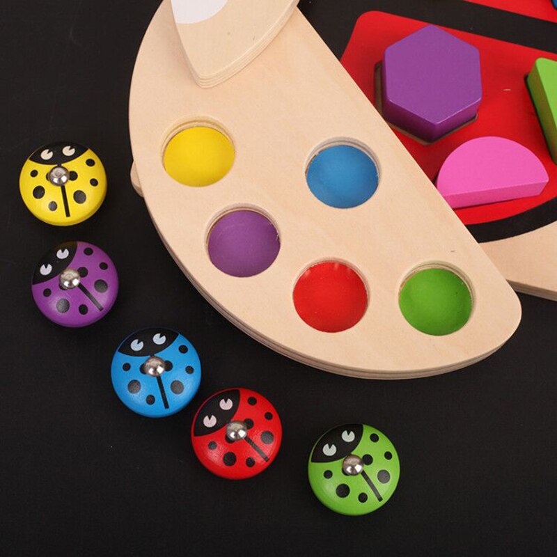 Di legno di Puzzle Del Giocattolo Gioco Coccinella multicolore Forma geometrica di Apprendimento e di Istruzione Da Tavolo Gioco di pesca Per Bambini Giocattoli