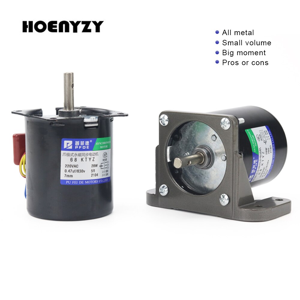 100KG 28W 68KTYZ 220 AC Permanent Magnet Synchron Motor Mit Halterung CW/CCW Metall Ausgerichtet Langsam Geschwindigkeit 2,5 zu 110RPM