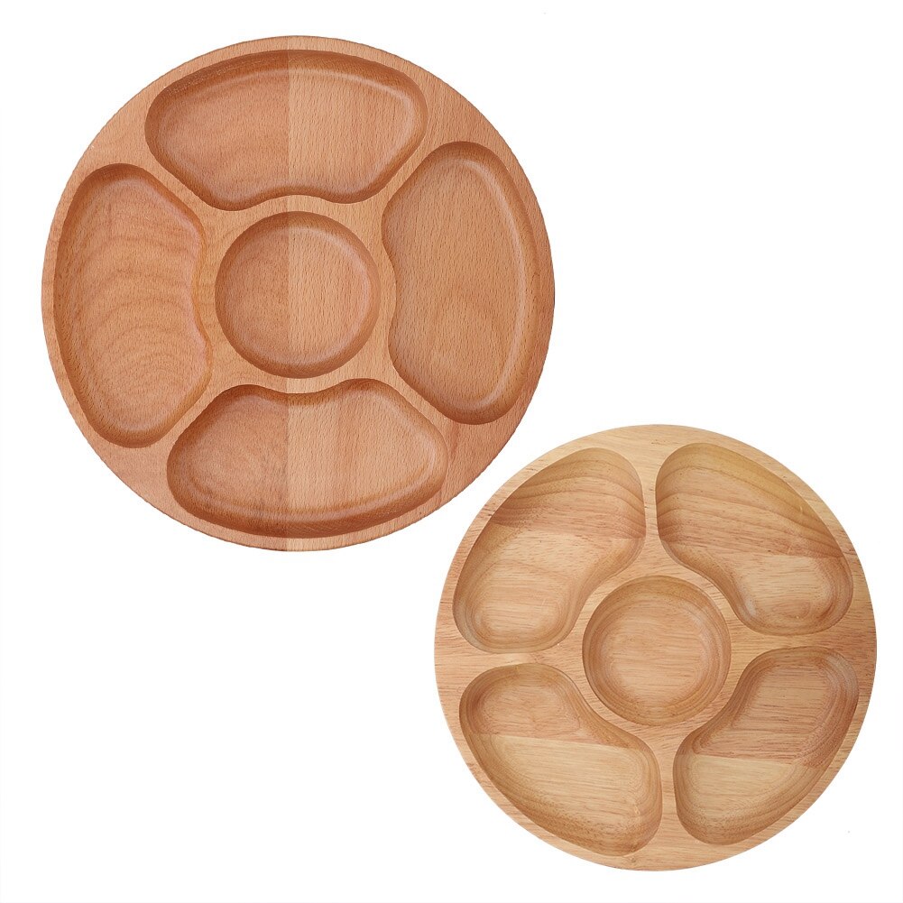 Natuurlijke Houten Ronde Vorm Voedsel Verdeeld Plaat Dessert Snack Keuken Parlor Moer Snack Snoep Georganiseerd Opbergvak