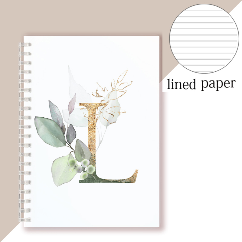 Lined Page Spiral Notebook Initial Alphabet Letters Note Book Writing Pads Majuscule Letter With Flower Personality Name