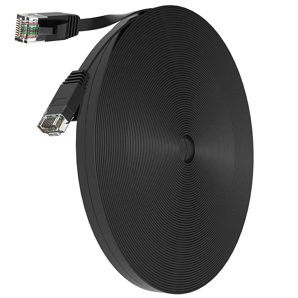Câble Ethernet Cat 6, réseau 1000M, cordon de raccordement LAN Internet plat et long mince, câble solide haute vitesse résistant aux intempéries Cat6 pour routeur: Black / 50 m