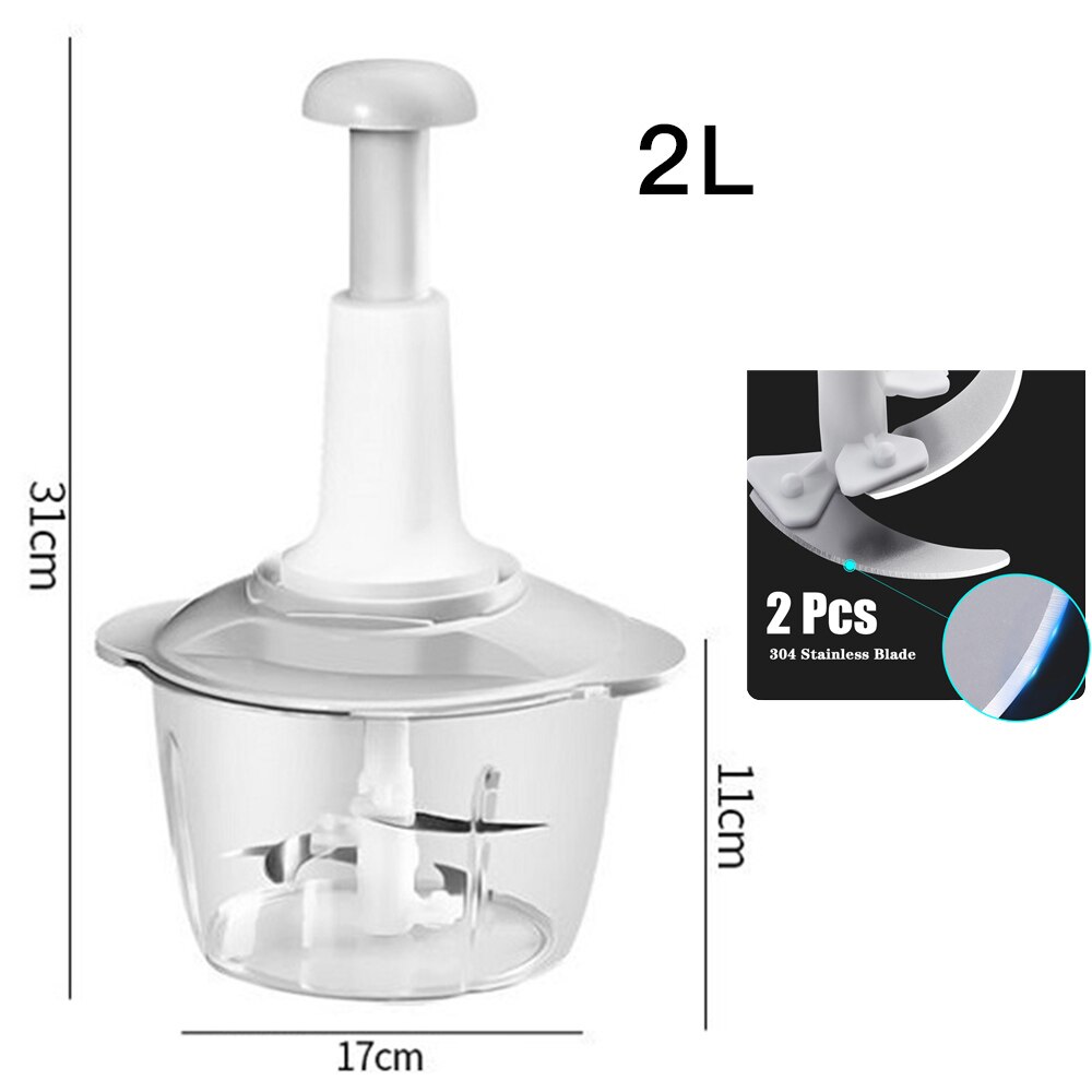 1.5L-2L Vegetable Meat Stirrer Grinder Kitchen Multi-Function High Capacity Food Processor Mixer Cooker Dumpling Stuffing Machin: 2L With Blade