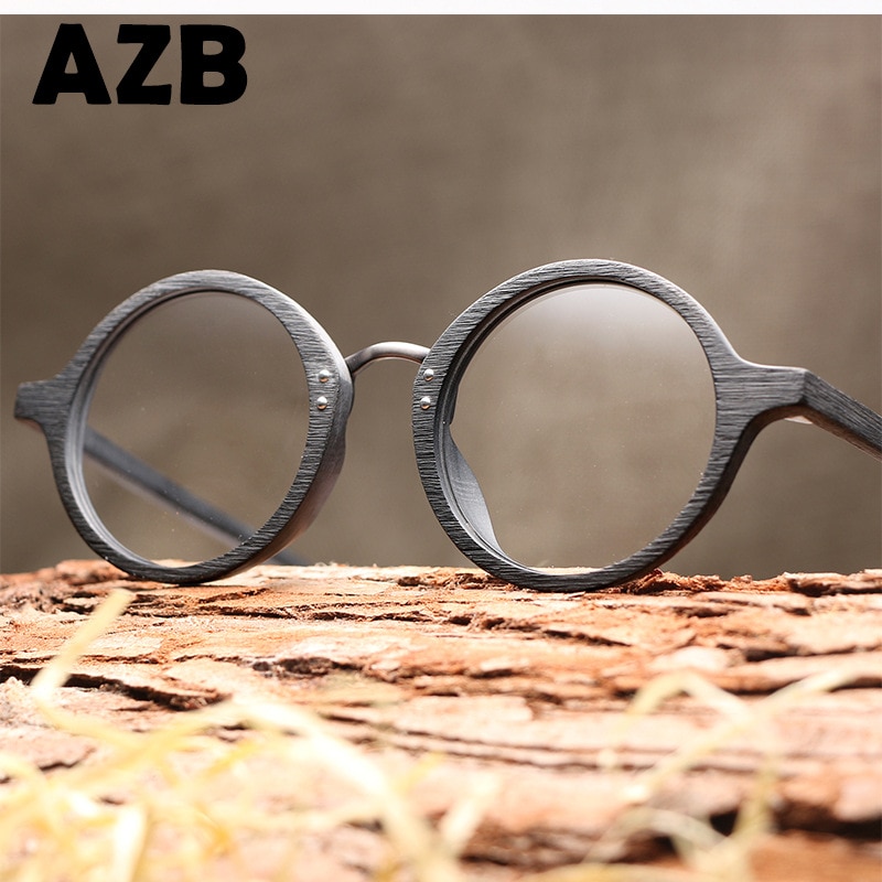 AZB Wooden Eyewear Frames Spectacle Retro Round Clear Glasses for Women Men Wood Optical Glasses Frame