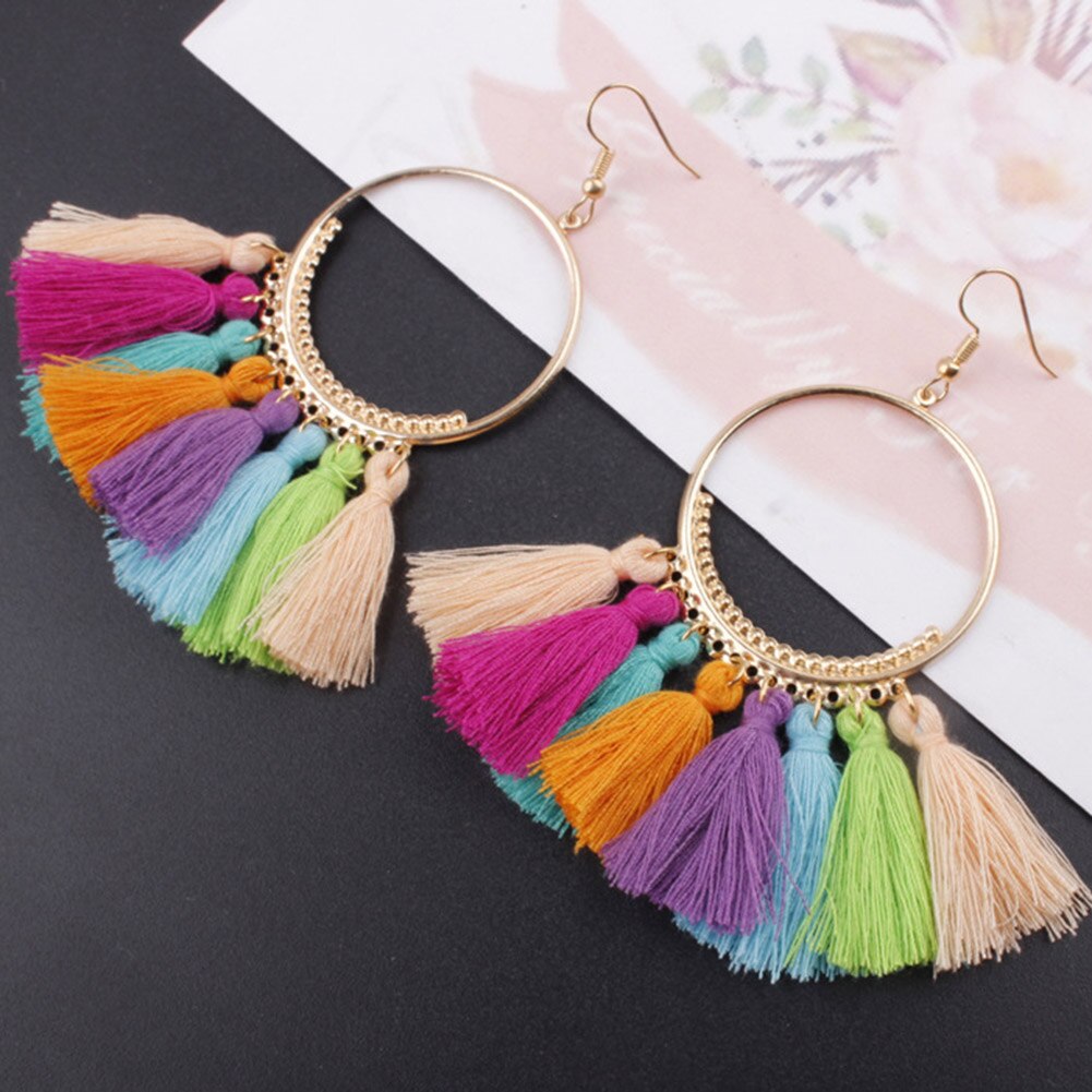 Vintage dynda spadek Tassel kolczyki dla kobiet kobieta moda oświadczenie etniczne artystyczne Boho duże kolczyki biżuteria akcesoria: MULTI