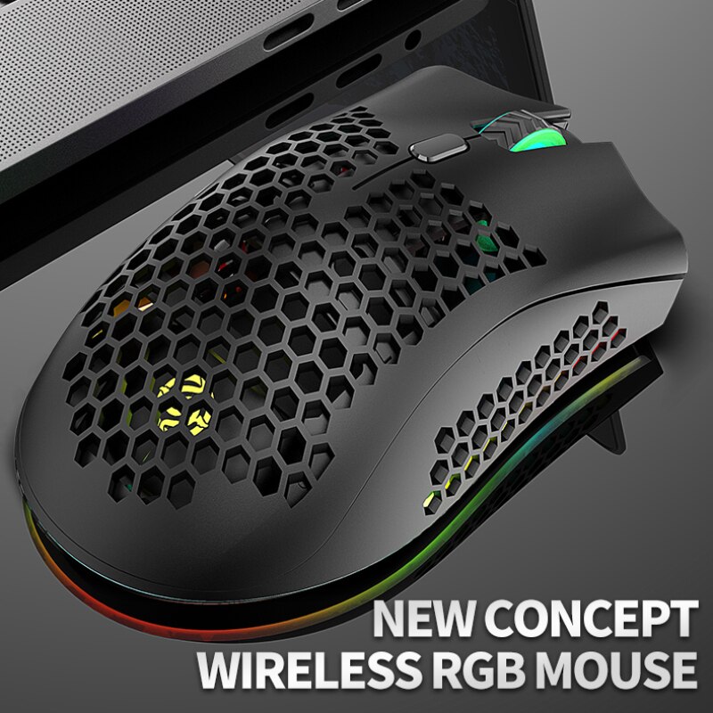 BM600 2,4 GHz Drahtlose Maus 1600DPI USB Aufladbare Waben RGB Optische 7 Tasten Maus Für Laptop PC Spiel Büro