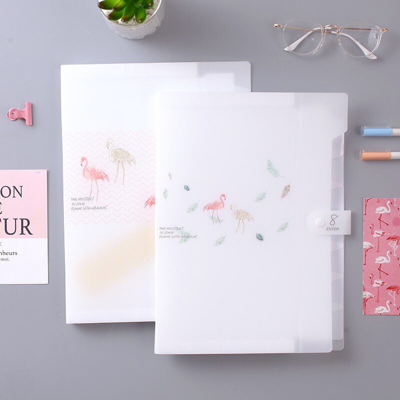 A4 pink flamingo 8 grid document bag file folder expanding cute portable organ bag organizer paper holder office school supplies