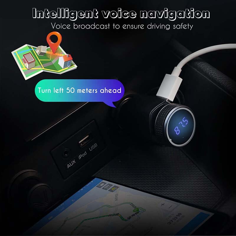 JINSERTA Bluetooth 5.0 Handsfree Kit AUX Audio Car MP3 Player TF USB Wireless FM Modulator with Smart Charge Dual USB Ports