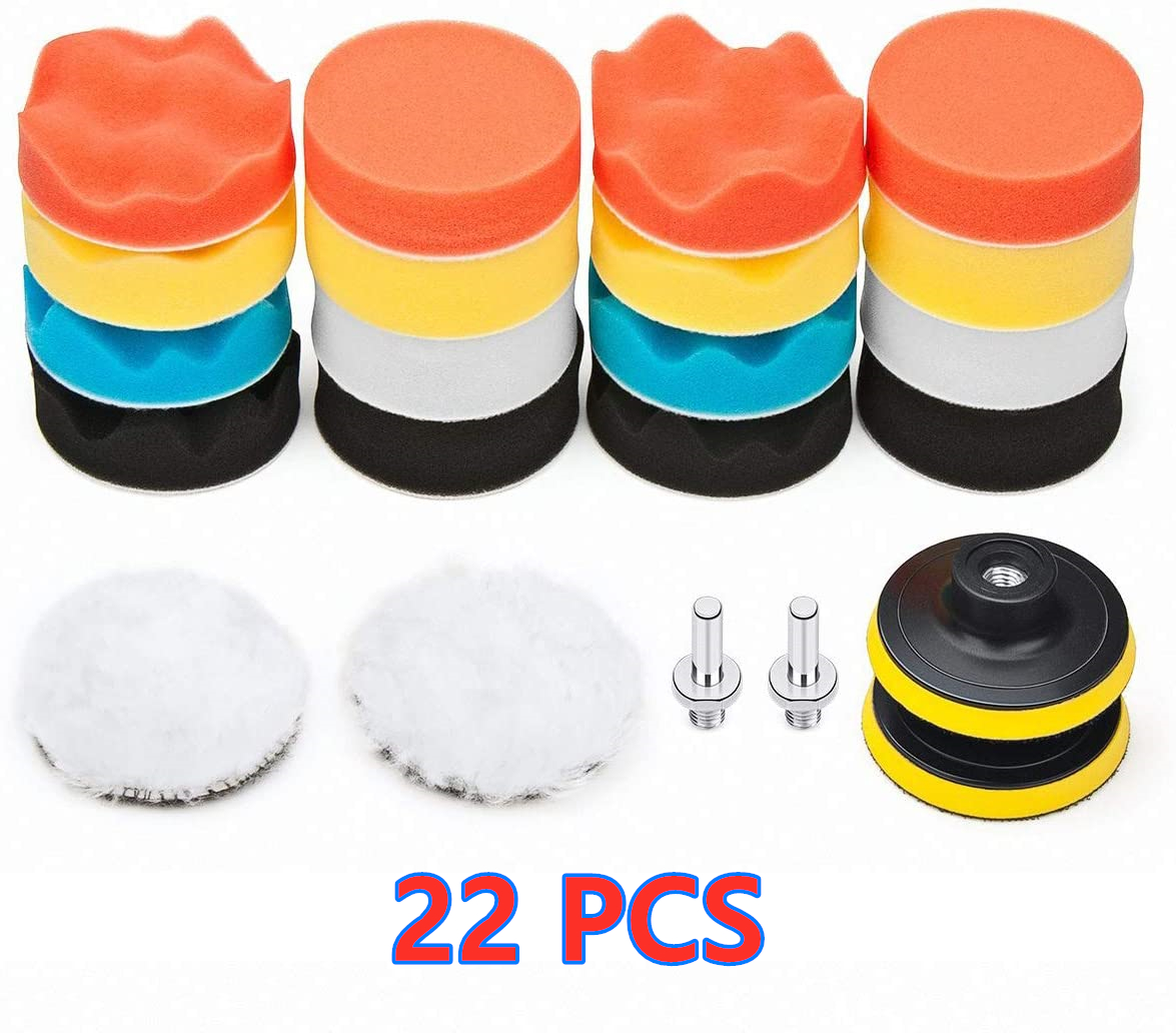 Kit de almohadillas de esponja para pulir autos, Kit de almohadillas de espuma, máquina pulidora, almohadillas de cera para automóviles, motocicletas, vehículos de motor, elimina arañazos: Blanco
