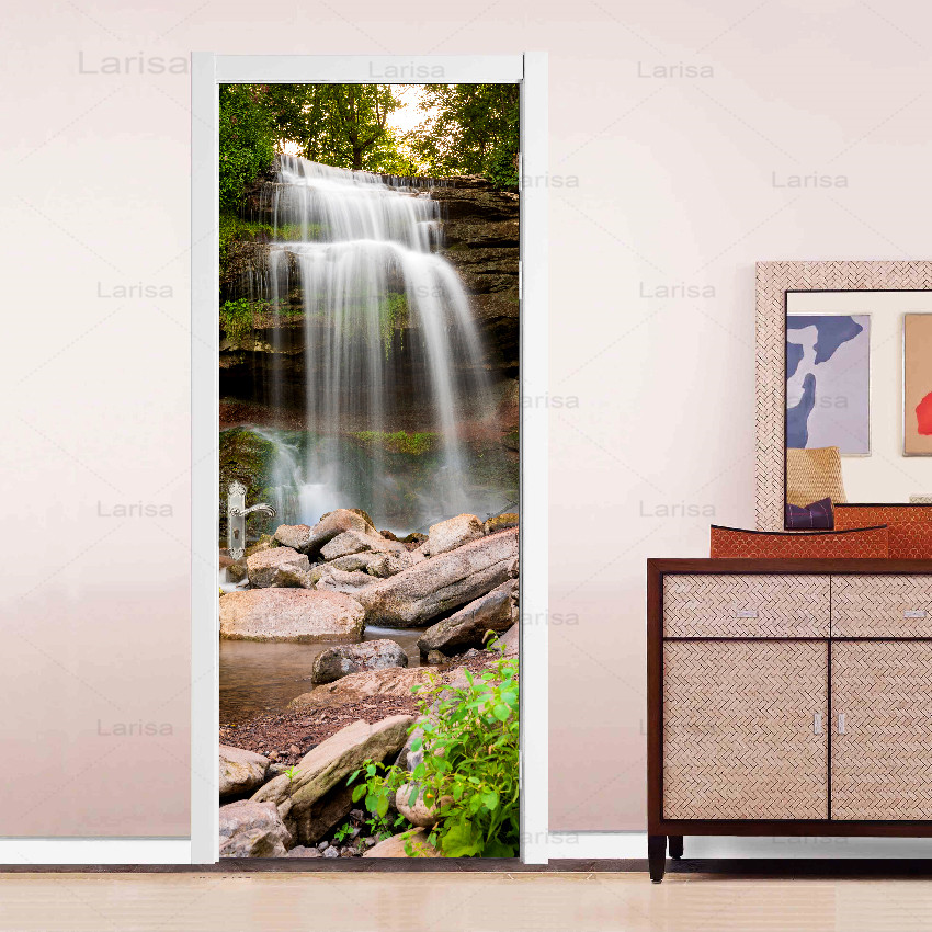 Self Adhesive Decal Home Decor Waterfall DIY Door Sticker Landscape Poster For Living Room PVC Waterproof 3D Print Photo Art