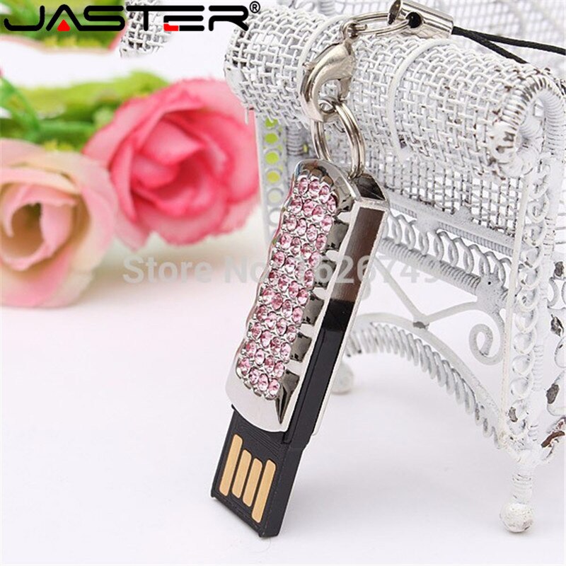 JASTER metallo diamante di Cristallo USB flash drive pen drive 8GB 16GB 32GB 64GB di memoria Dei Monili del bastone catena chiave speciale regali amante