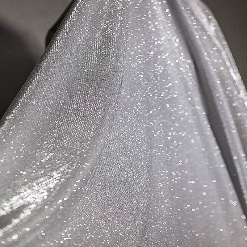 Premium White W/Silver Glitter Sparkle Stretch Tulle Fabric Sold by the Meter
