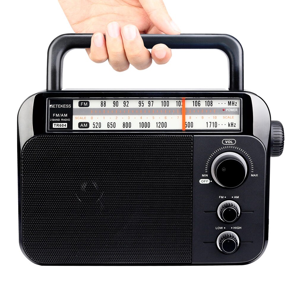 Retekess sono/FM Radio per gli Anziani Radio A dovuto Bande Portatile Radio Maniglia Batteria e AC alimentato Nero # xj30