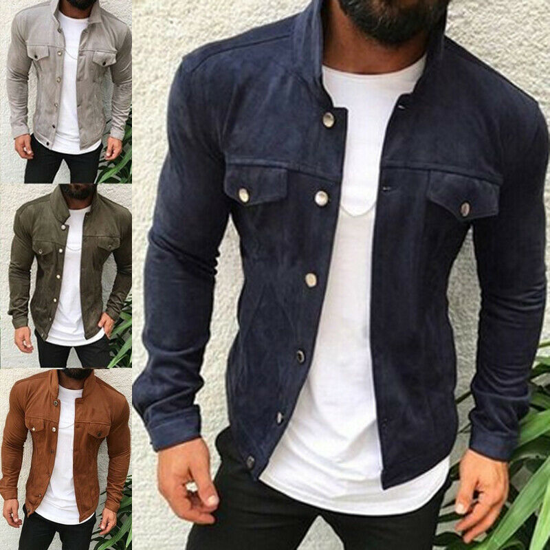 Heren imitatie suède slim-fit enkelrijs cargojack herfst winter casual effen kleur herenjas met zakken grijs groen koffie