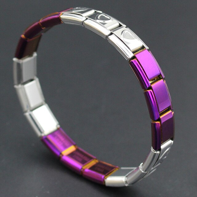 Hapiship 9mm Breite Herz Schwarz Gold Lila Blau Farbe Edelstahl Armbinde Armreif Für Mann Frauen G037: herz lila