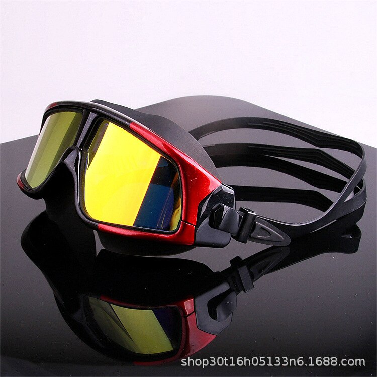 Swimming Goggles High-Definition Waterproof Anti-Fog Glasses Big Box Silica Gel Electroplating /30: Red