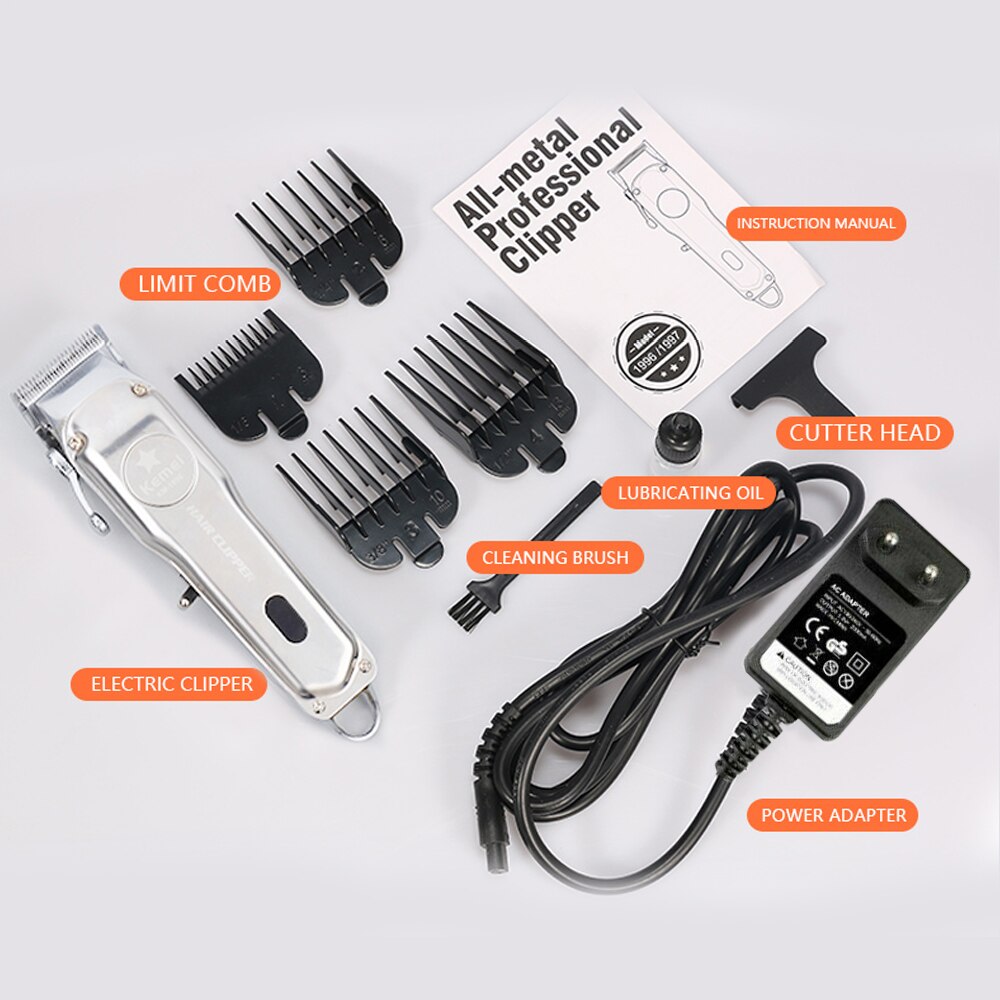 Kemei elektrische tondeuse volledig van metaal, snoerloze tondeuse, haarmodellering, baardtrimmer: Km-1996