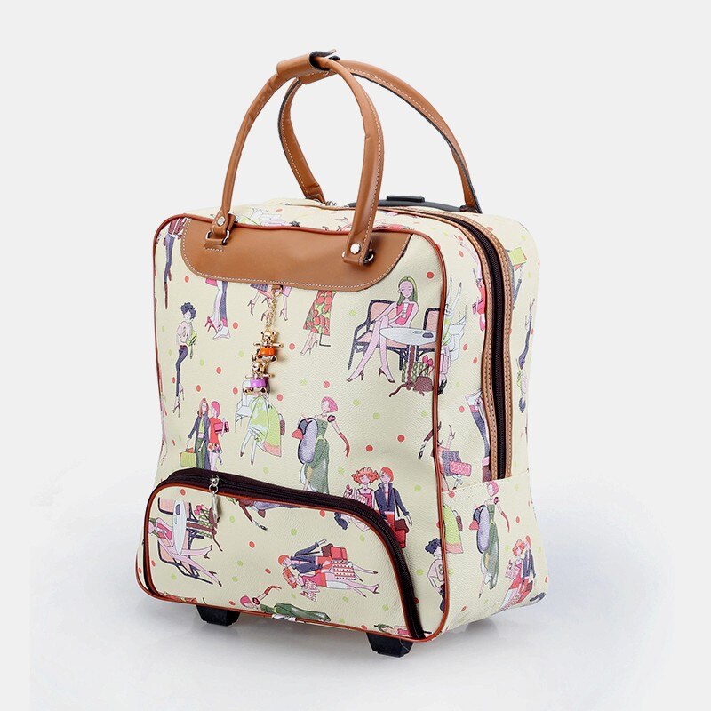Trolley taske kommerciel rejse bagage tasker carry-on pu læder 20 tommer 36l-55l rullende duffle poser vandtæt: Hvid skønhed