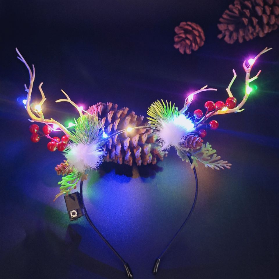 Épingles à cheveux Led en bois, barre Flash, oreilles d&#39;élan scintillantes, accessoires de bandeau en corne, de pâques: headband colors B