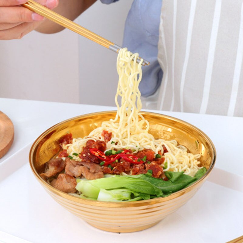 Rund nudel mad skål dobbelt lag anti-skoldning service til pot sauce suppe ris stor ramen skål skål i rustfrit stål