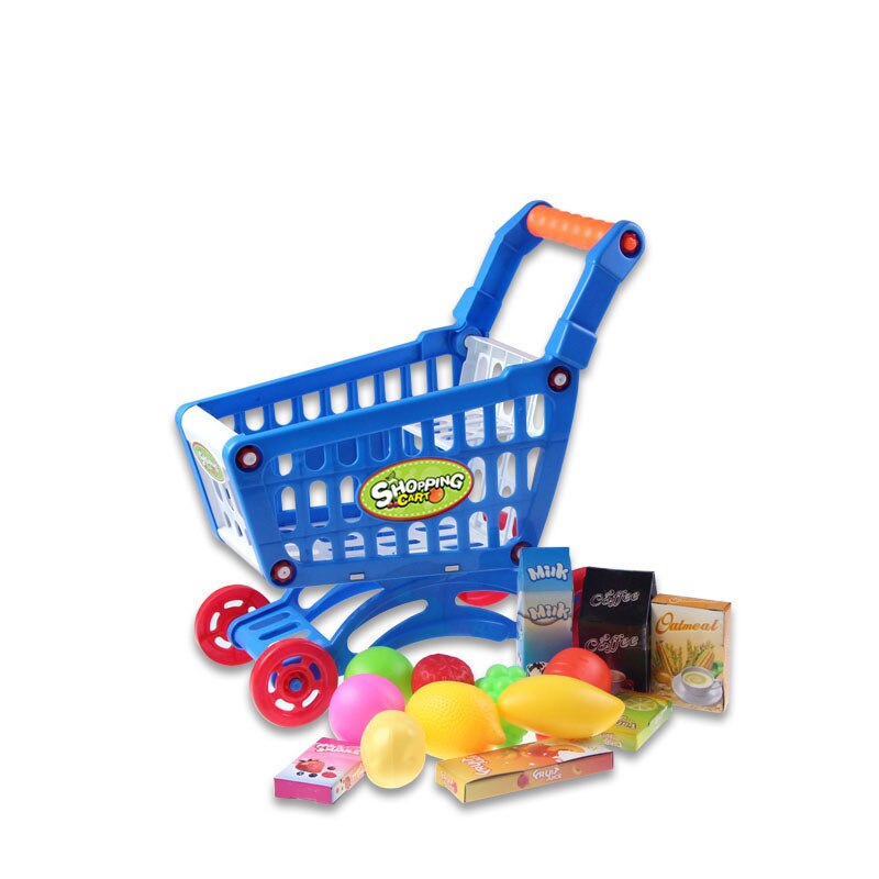 Mini børn lege hus legetøj simulering supermarked plast indkøbskurv med fuld købmand mad frugt legesæt legetøj til børn: Phdx 1802bl