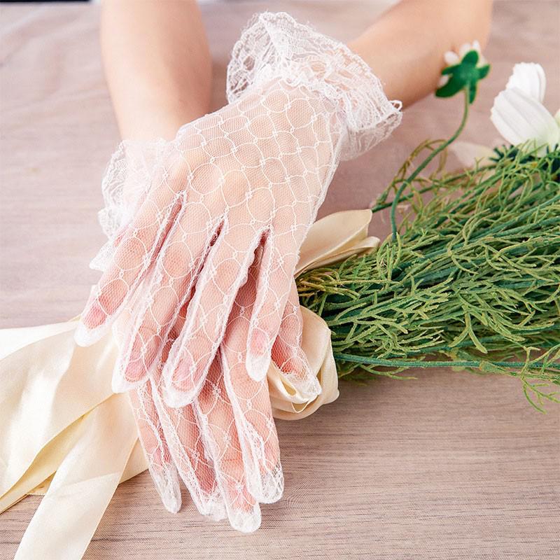 Ranmo Bruid Jurk Handschoenen Kant Korte Paragraaf Zwart Wit Wanten Charmante Dame Vrouwen Handschoen Met Vingers Bruiloft Accessoires: White