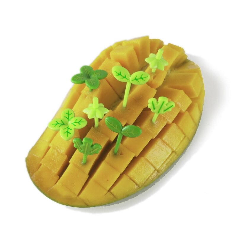 8 Pack Little Vork Dessert Vorken Groene Plant Vormige Bento Box Decor Mini Tandenstoker Plastic Materiaal Voor Keuken 2022