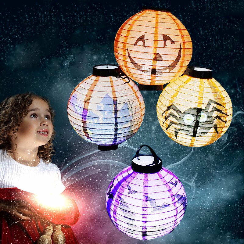 1 stk 20cm/7.8 '' halloween papir lanterner led lys græskar flagermus edderkop kranium gyser lanterne til bar hjem halloween fest indretning
