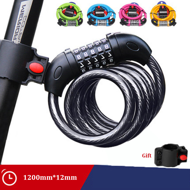 Candado para bicicleta con código de 5 dígitos, candado antirrobo de 1200mm x 12mm, accesorio de seguridad para bicicleta, Cable de acero, candado para bicicleta