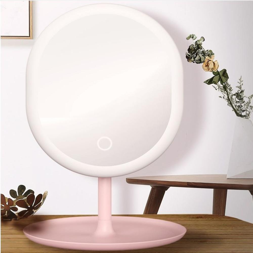 LED Makeup Mirror Touch Screen Mirror with 22 LED Lights Bright Adjustable Make Up Mirrors Operated Stand for Tabletop Bathroom: Pink Oval