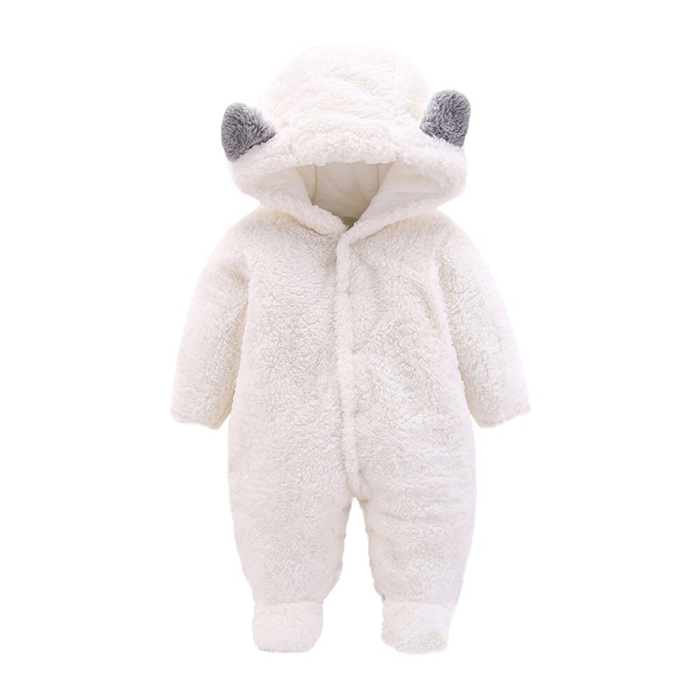 Winter Warm Cotton Casual Newborn Cute Bear winter Hooded Jumpsuit Bag Foot Romper For Baby Boy Baby Girl: White  / 6M