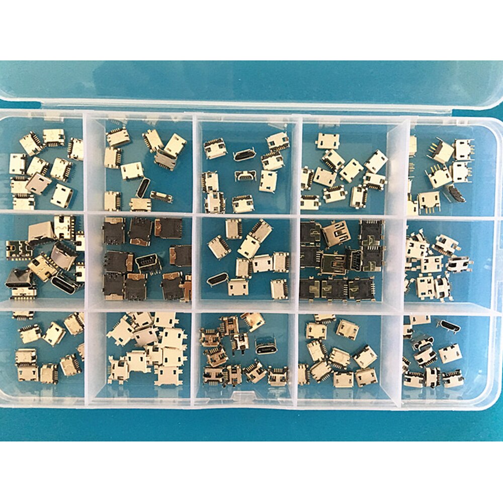240 Stks/doos 24 Modellen Micro Usb Connector Kit Multi-Specificatie Micro Usb Connector Pin Lading Vrouwelijke Smt Socket Jack set: 150pcs