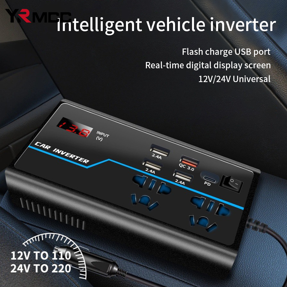 8-poorts 200W auto dubbele spanning auto-omvormer zware auto-energie met snel opladen voor camper kamperen off-grid reizen auto-accessoires