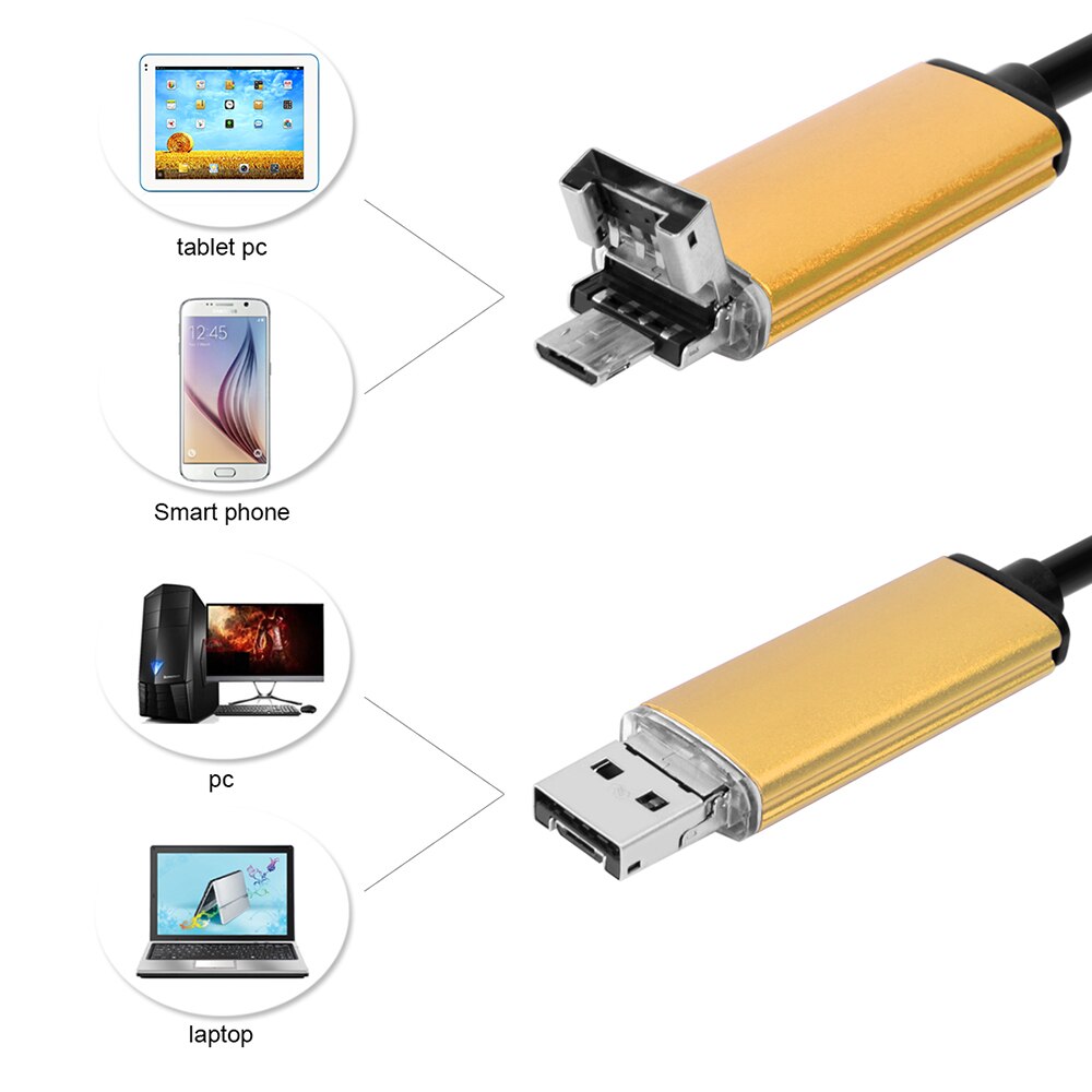 Chanseon 8mm USB + adaptador Android 2 en 1 2 m 5 m 10 tubo de inspección para teléfono Endoscopio cámara OTG IP67 impermeable Endoskop